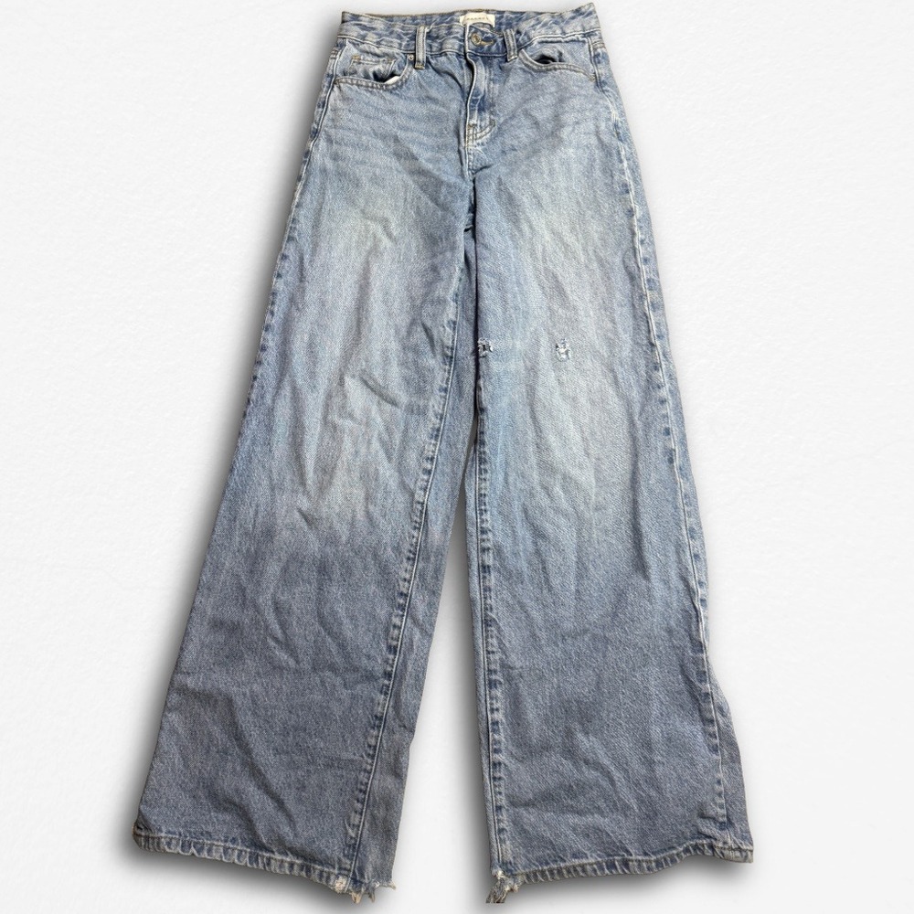 PacSun Jessie High Rise Baggie Jeans Light Wash Wide Leg‎ Distressed Size 25